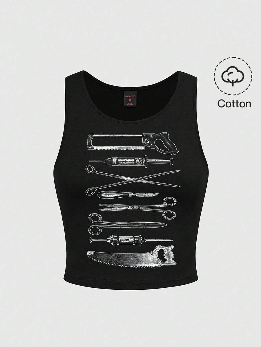 ROMWE Avant 朋克摇滚复古音乐节女式背心 - 黑色 - 查看 1