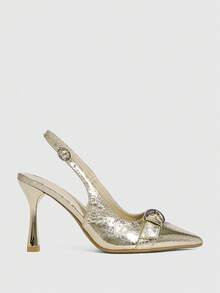 CUCCOO SZL French Buckle Strap Pointed Toe High Heel Sandals - Gold - View 2