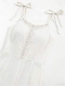 Breezaya Women's Summer Refreshing Vacation White Pleated Hollow Lace Trim Waist Jumpsuit, Suitable For Beach Vacation, Beach Stroll, And Daily Wear - White - View 6