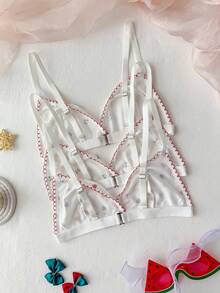 Eraneu 3pcs/Set Women's Ribbed Print Wireless Bra Set, Lightweight, Valentine's Day - Multicolor - View 2