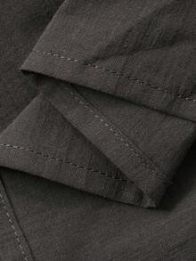 FRIFUL Đầm dài nữ màu trơn, cài nửa cổ áo, cúc tay tương phản, đường may tương phản, gấu đầm xòe trang trí, dáng rộng thoải mái, đa năng. - Xám - Xem 7