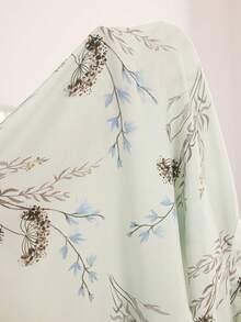 Serenescape Plus Size Plant Print Bubble Chiffon Collar Trim Pocket Design Pajama Set - Multicolor - View 4