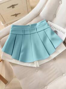 Chiquease New Summer High Waist Slimming Contrast Color Button A-Line Shorts - Baby Blue - View 2