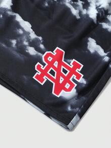 ROMWE MEN Street Life Spring/Summer Casual Graphic Men'S Letter Print Drawstring Waist Pockets Casual Shorts - Black - View 4