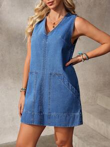 EMERY ROSE Women's Casual Sleeveless Denim Dress - Blue - View 3