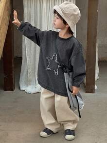 Dazy Kids 男童宽松休闲牛仔T恤，星形图案，春夏款 - 灰色 - 查看 7