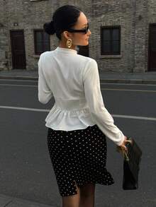 DAZY Elegant Ruffle Hem White Blouse For Women - White - View 5