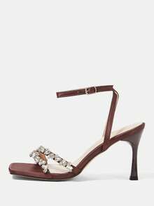 CUCCOO HITCHD 女士绿色水晶方头简约绑带方头细高跟鞋，优雅休闲舒适，适合办公室通勤穿着；粉色皮凉鞋，适合约会、派对、下午茶、正式场合。 - 鏽棕色 - 查看 9