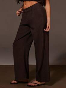 Athîral 女士休闲百搭通勤卡其裤 - 咖啡棕 - 查看 1