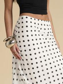 SHEIN BAE 女士波点低腰鱼尾薄纱长裙，夏季波点裙，薄纱长裙，优雅裙装，波点裙 - 白色 - 查看 8