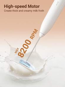 Teckwe 1个手持式电动奶泡器，带电池，电动奶泡棒，饮品搅拌器，配有不锈钢搅拌器，适用于咖啡、抹茶、拿铁、卡布奇诺，可打奶泡、搅拌，白色 - 彩色 - 查看 3