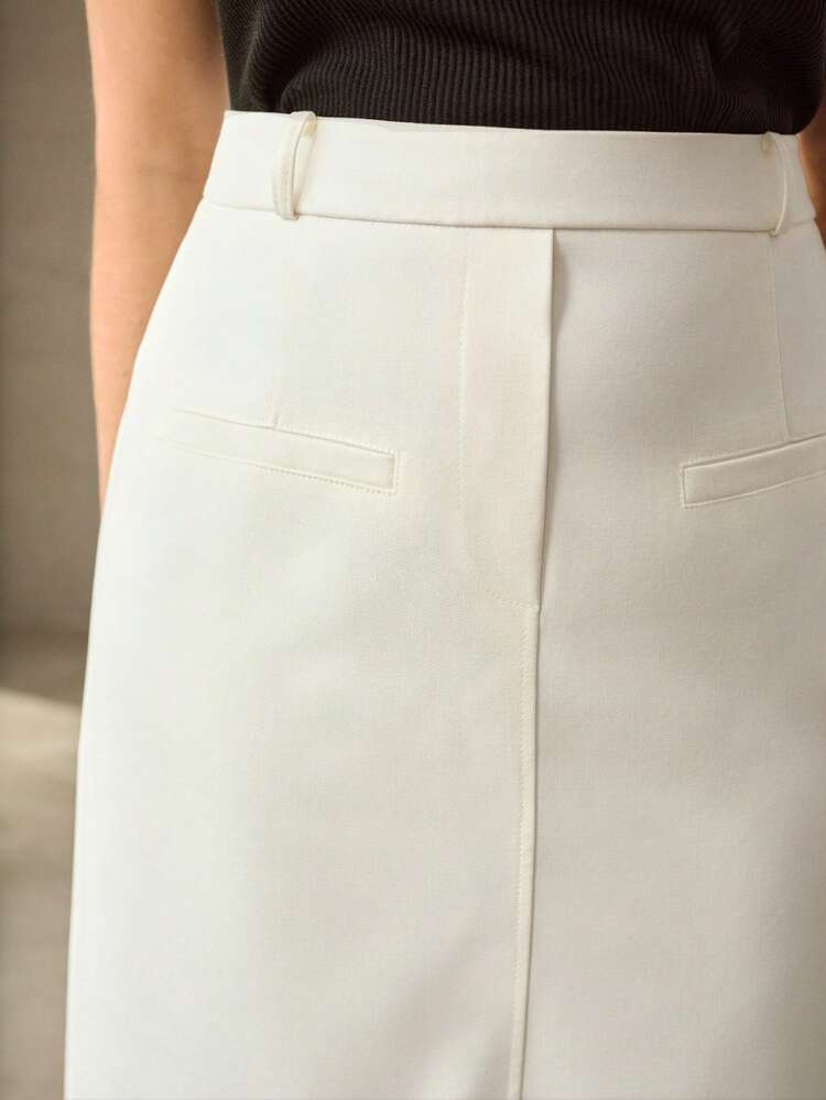 PLUS SIZE SOLID SPLIT HEM STRAIGHT SKIRT