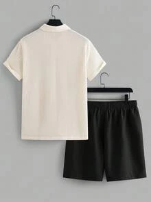 VIVINTIMO Men's Waffle Texture Short Sleeve Button-Front Casual Shirt Set, Summer - Multicolor - View 2