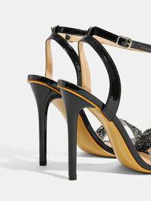 CUCCOO TILAWA Women's Fashionable And Sexy Electroplated Pointed Toes, Black High-Heeled Sandals With Rhinestones, Suitable For Banquets, Parties And Other Occasions Summer Shoes - Black - View 4