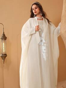 Al Najma Elegant Round Neck Long Sleeve High-End 3D Floral Dress With Attached Sleeve, Spring/Summer Abayas - Apricot - View 6