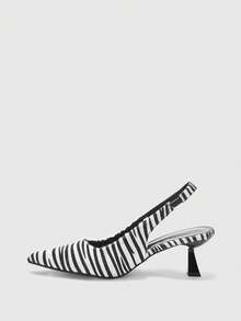 CUCCOO BIZCHIC Women's Fashion Commuter Pointed Toe Pumps With Zebra Print Valentine's Day - Black and White - View 10