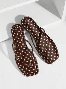 Solezae Women Comfortable Dot Print Classic Thong Flat Sandals - Coffee Brown - View 7