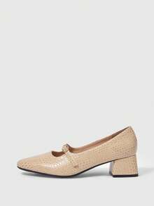 Sleekvia Apricot Square Toe Chunky Heel Buckle Mary Jane Elegant Versatile Women High Heel Shoes, Spring/Autumn Valentine's Day - Apricot - View 8