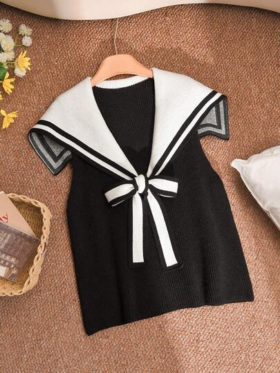 CosyJoli Plus Size Women Navy Collar Twist Front Casual Knit Sweater, Autumn/Winter