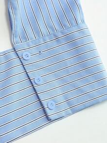 Rina Fox Women's V-Neck Ruffle Hem Striped Blouse - Blue - View 7