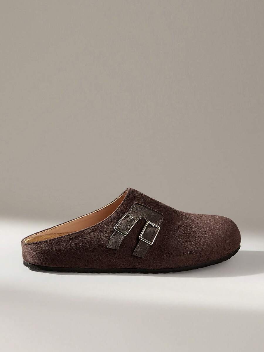 Solecia New Women's Flat Slip-On Shoes, Half-Closed Slippers Made Of Faux Suede Material, Comfortable And Versatile, Suitable For Going Out, Commuting, And Shopping - Coffee Brown - View 1