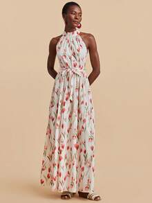 Travachic Women's Sleeveless Tulip Print Dress With Tie, Summer - Multicolor - View 4