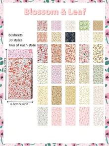 60 hojas/paquete Papel decorativo floral para scrapbooking, pegatinas y notas DIY - BQ897/Hojas florales - Ver 6
