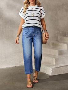 EMERY ROSE 女士休闲日常口袋纽扣牛仔裤 - 藍色 - 查看 6