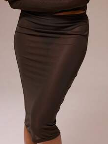 MUSERA ESSENTIALS 透视网纱直筒中长裙，适合秋冬季夜间外出，性感可爱，修身百搭。 - 軍綠色 - 查看 5