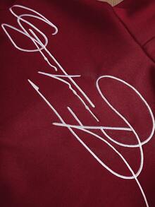 TOKVUE 男士创意文字图案刺绣金属拉链套头连帽衫，深酒红色拉链连帽衫，圣诞节礼物，长袖上衣 - 酒紅色 - 查看 3