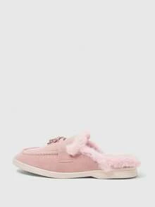 Sleekvia Zapatillas de casa informales con diseño de candado dorado para mujer - Rosa Pálido - Ver 7