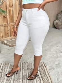 SHEIN Lady Quần jeans nữ cỡ lớn cạp cao ôm sát, dáng suông, dài đến đầu gối, đa năng. - màu đen - Xem 6