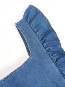 SHEIN Girls' Stylish Denim Suspender Dress, New Summer Design Princess Dress For Children - Blue - View 7