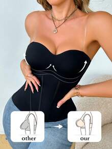 NudeFit 1 buah Pakaian Dalam Pembentuk Tubuh Wanita dengan Cup Katun, Tanpa Tali Bahu, Anti Selip, Pengontrol Perut yang Ampuh, Atasan Pembentuk Tubuh yang Nyaman - Hitam - View 5