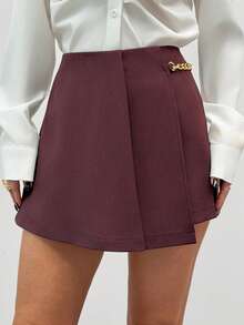 Firerie Women's Elegant Girlisim Pastal Summer Party Golf Skort, High Waist Solid Pleated Design Skort With Metal Chain Detail, Fashionable Skirts - Red Violet - View 6