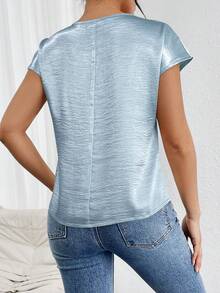 Firerie Áo sơ mi satin tay cánh dơi màu trơn dành cho nữ - Màu xanh nhạt - Xem 2