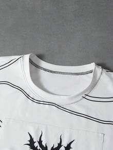 Manfinity Roghcode Regata Casual Masculina com Estampa Gráfica Solta, Adequada para Uso Diário, Verão, Dia dos Namorados, Primavera a Verão, Presente para Meu Namorado, Carnaval, Vintage, Streetwear, Festa, Dia de São Patrício, Saída, Regata Masculina com Costura Estrutural e Padrão de Rua Bordado no Peito. - Branco - Visão 6