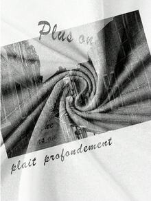 Manfinity Joysei 男士休闲短袖法式复古黑白建筑印花白色T恤 - 白色 - 查看 4