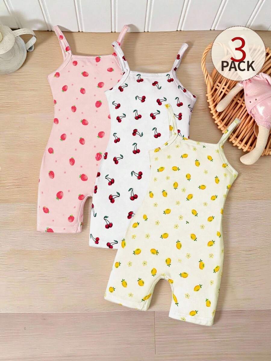 SHEIN Baby Girls Comfortable Fruit Print Romper - Multicolor - View 1