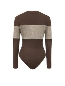 Selianne Áo liền thân cổ chữ V phối màu đen xám dành cho nữ - Cà phê nâu - Xem 2