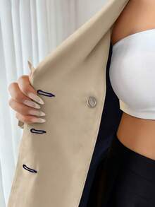 Elenzga Bộ vest dáng chữ A dài tay màu tương phản thanh lịch dành cho nữ, thích hợp mặc hàng ngày, đi làm và nhiều dịp khác nhau, mùa xuân/thu - Màu xanh hải quân - Xem 7