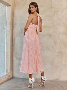 Enchnt Spring/Summer Romantic Women's Pink Sexy Halter Princess Lace Maxi Dress,Sweet&Elegant For Vacation&Date&Holiday&Going Out&Valentine's Day,Spring Outfit Women ,Summer Dress - Pink - View 7