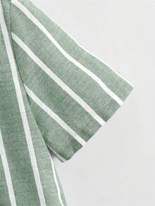 SHEIN Tween Boy Striped Single-Breasted Casual Versatile Daily Wear Short Sleeve Shirt - Mint Green - View 4