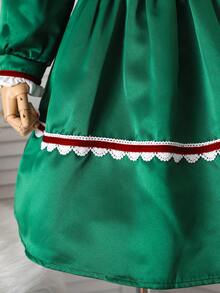 SHEIN Kleine Mädchenkleid mit Taille und kariertem Kragen, Stil passend für tägliche Ausflüge und Partys, Herbst/Winter - Grün - Übersicht 3
