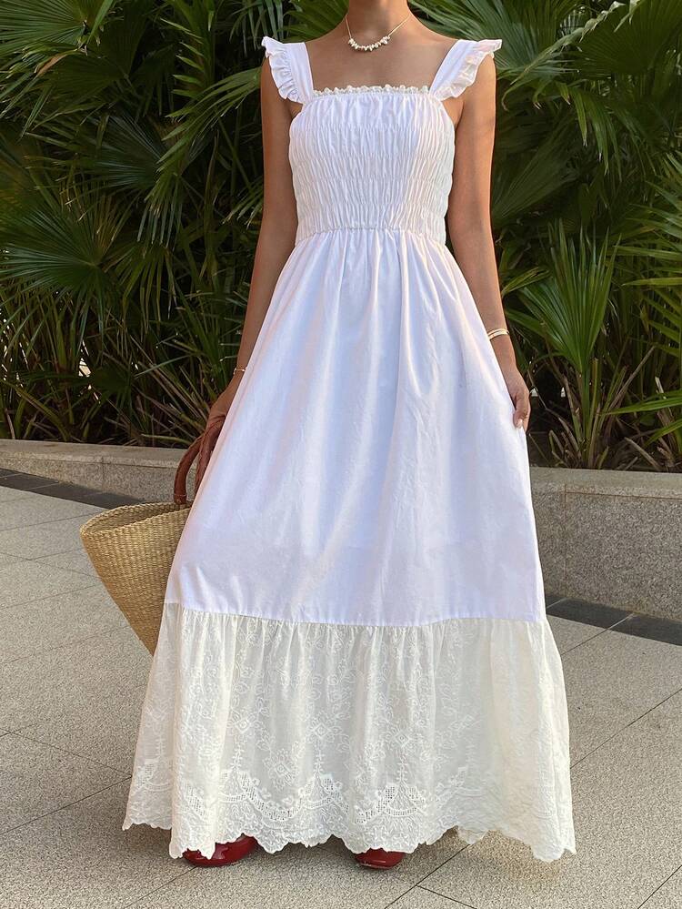 Women's Vacation Casual Colorblock Embroidered Dress Boho