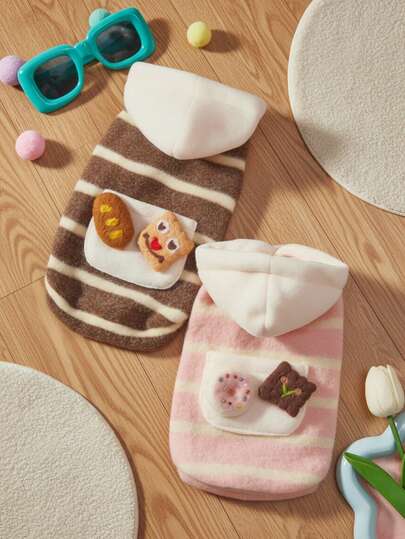 PETSIN 多种尺寸柔软保暖内衬宠物连帽卫衣，加厚透气，抗起球，不刺激皮肤，可爱毛毡装饰，适合小型犬猫，如泰迪、西施犬、雪纳瑞等，适合室内日常穿着、户外散步，寒冷天气秋冬季节舒适保暖宠物套头衫，时尚宠物服装