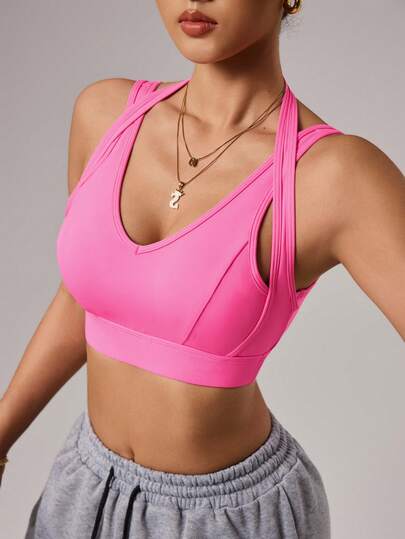 Core Rhythm 女士纯色无钢圈露背运动文胸，夏季款