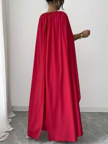 SHEIN Raffinéa 女士优雅派对宴会串珠褶皱披肩袖收腰连衣裙 - 紅色 - 查看 2