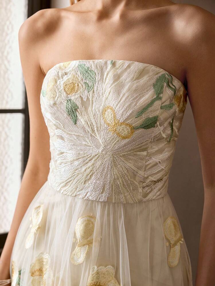 MOTF Soiréza WOMEN'S EMBROIDERED BANDEAU COCKTAIL DRESS, SUITABLE FOR DATES, PARTIES, AND EVENTS, SPRING/SUMMER