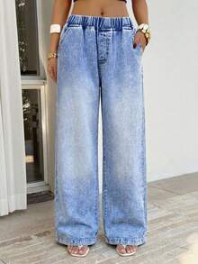 Sunnyshic Quần ống rộng nữ cạp chun, có túi, kiểu dáng thường ngày, đa năng, thích hợp đi làm. - Rửa nhẹ - Xem 4